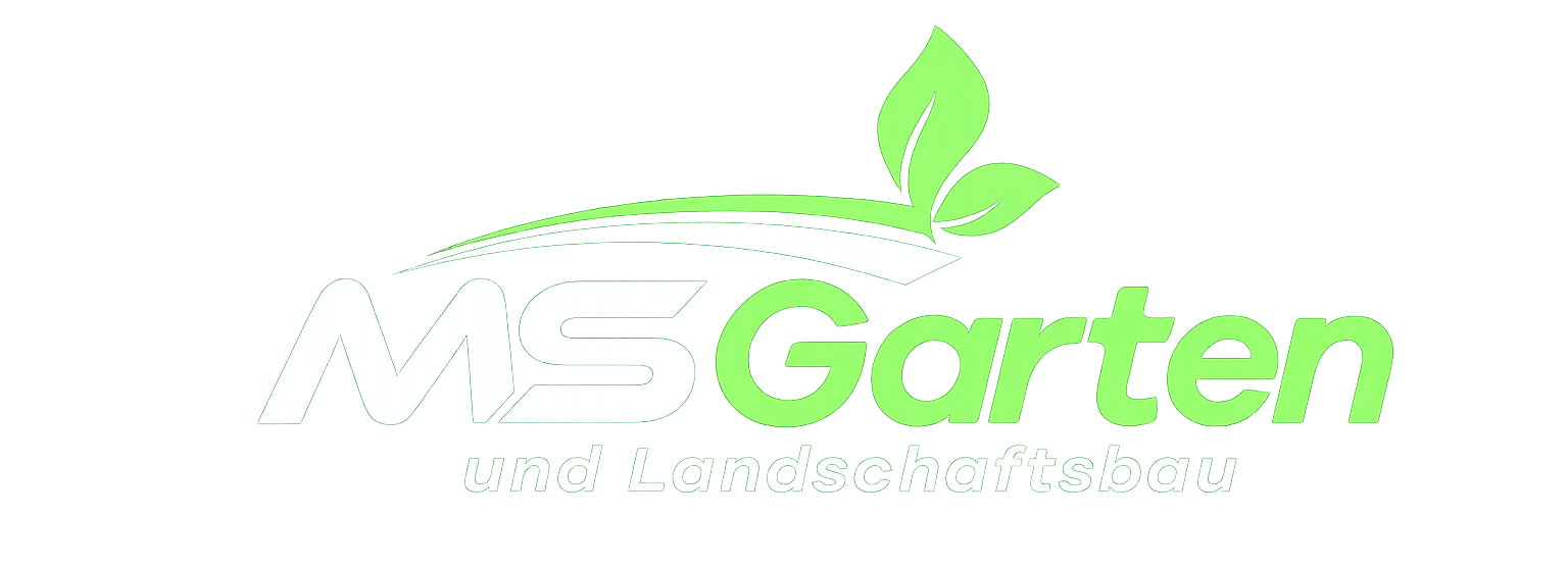 Logo von MS Garten mit grünen Blättern und sanften Schriftzügen.