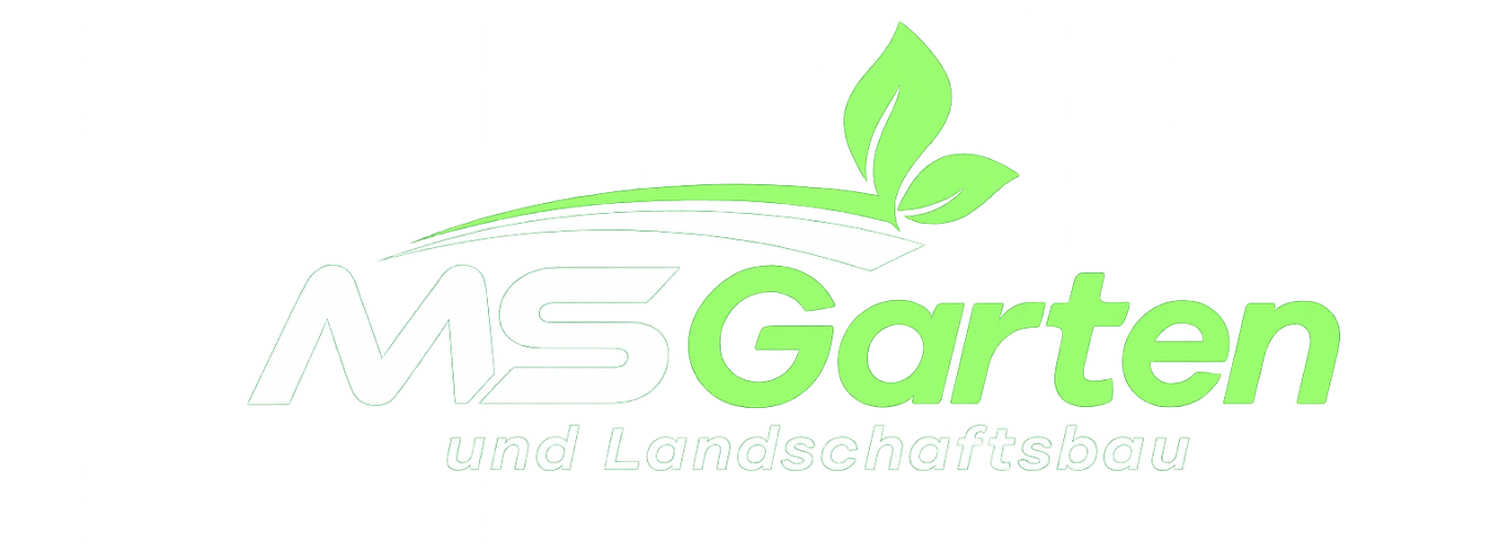 Logo von MS Garten, grüne Schrift mit einem Blattmotiv.