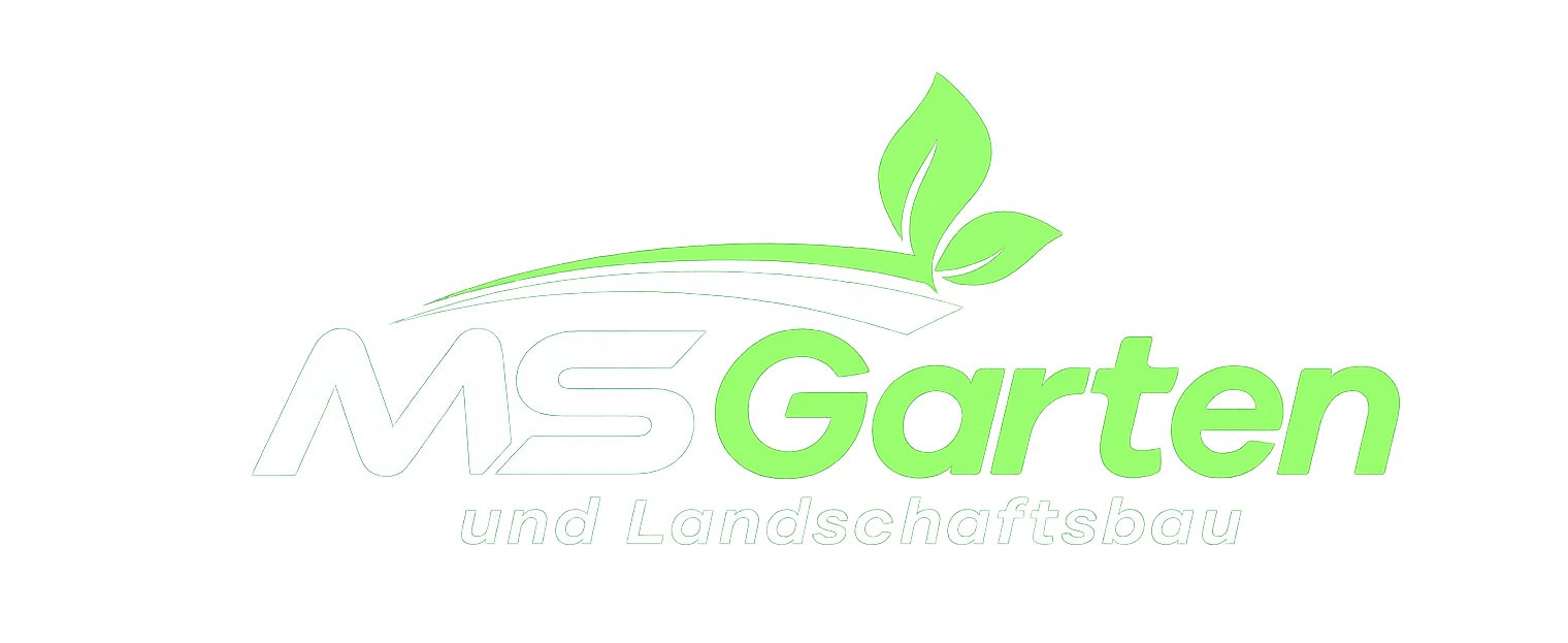 Logo von MS Garten mit hellgrüner Schrift und Pflanzenmotiv.